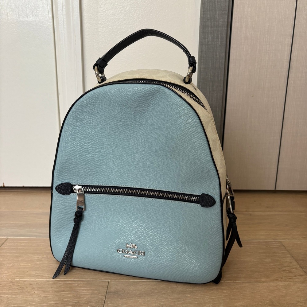 Coach Jordyn Backpack C4082 Blue Signature Canvas Leather Colorblock